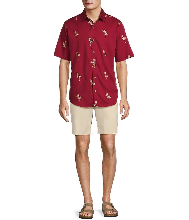 Caribbean Allover Palm Valley Embroidery Short Sleeve Woven Shirt