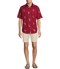 Caribbean Allover Palm Valley Embroidery Short Sleeve Woven Shirt