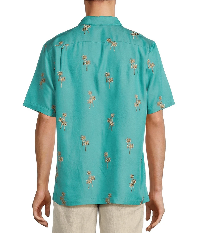 Caribbean Allover Palm Embroidery Short Sleeve Woven Shirt