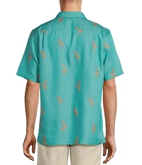 Caribbean Allover Palm Embroidery Short Sleeve Woven Shirt