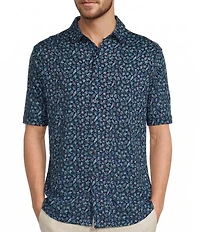 Caribbean Aquatic Print Short Sleeve Woven Coatfront Shirt