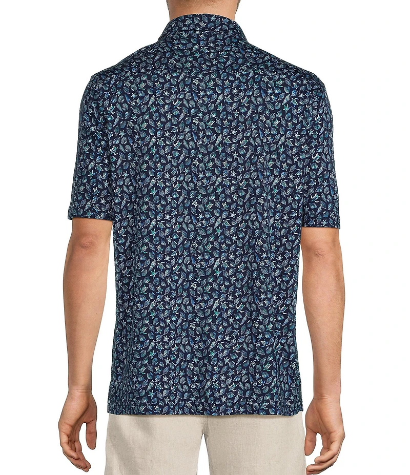 Caribbean Aquatic Print Short Sleeve Woven Coatfront Shirt