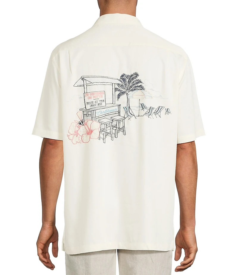 Caribbean Beach Bar Embroidery Short Sleeve Woven Shirt