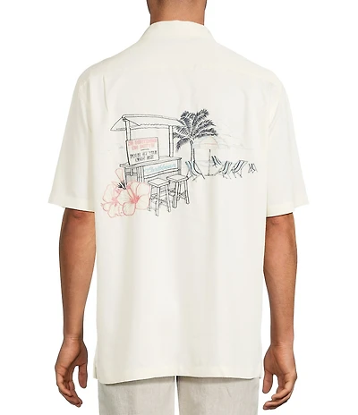 Caribbean Beach Bar Embroidery Short Sleeve Woven Shirt