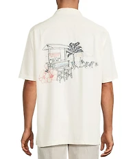 Caribbean Beach Bar Embroidery Short Sleeve Woven Shirt