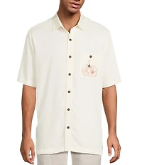 Caribbean Beach Bar Embroidery Short Sleeve Woven Shirt