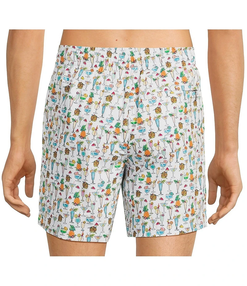 Caribbean Beach Drinks 6#double; Inseam Cabana Swim Trunks