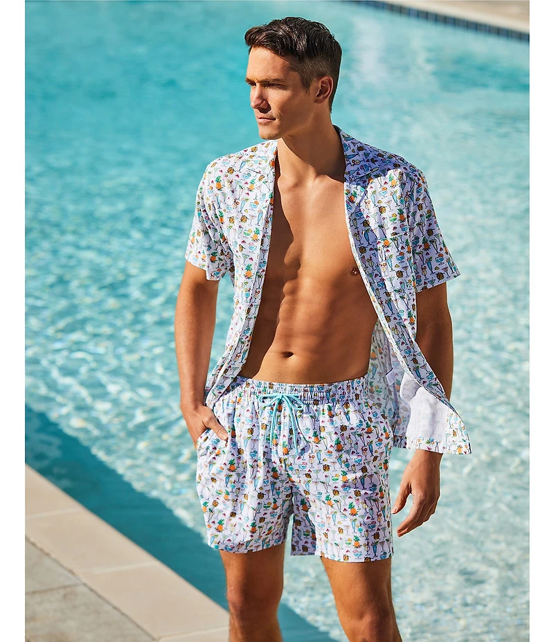 Caribbean Beach Drinks 6#double; Inseam Cabana Swim Trunks