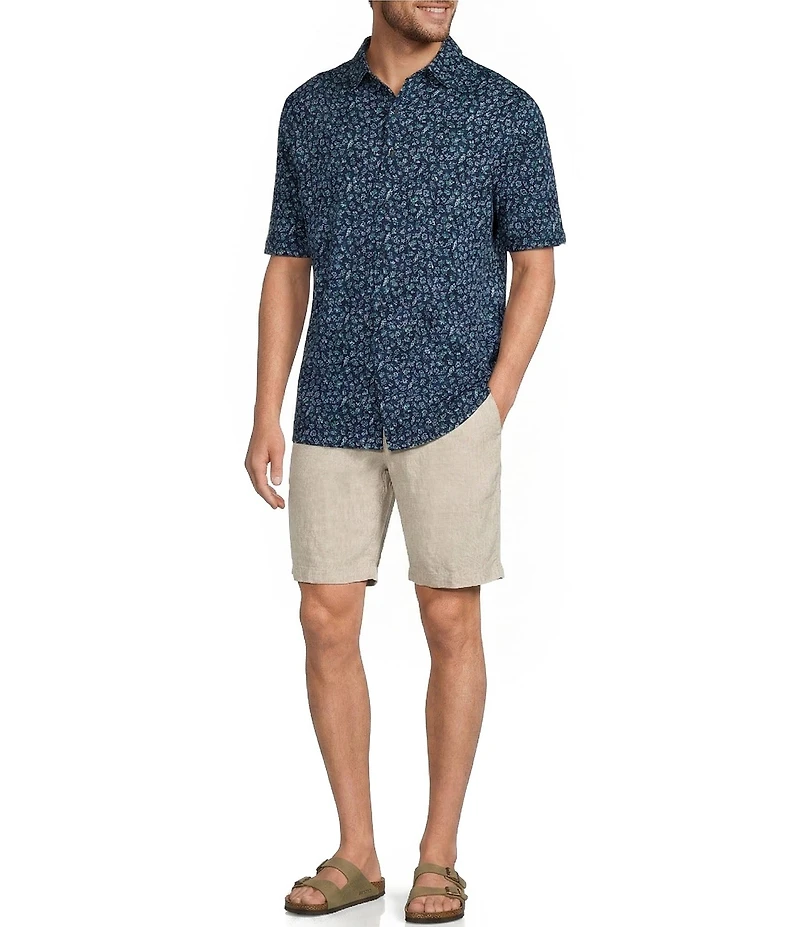 Caribbean Big & Tall Aquatic Print Short Sleeve Woven Shirt