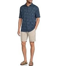 Caribbean Big & Tall Aquatic Print Short Sleeve Woven Shirt
