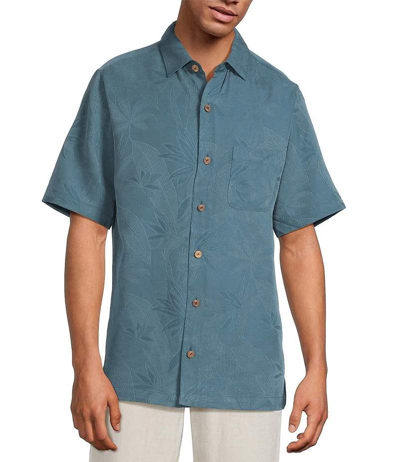 Caribbean Big & Tall Bird of Paradise Textured Short Sleeve Woven Shirt