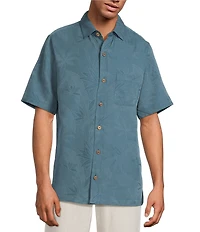 Caribbean Big & Tall Bird of Paradise Textured Short Sleeve Woven Shirt