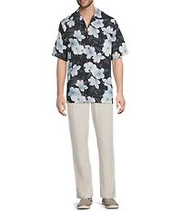 Caribbean Big & Tall Hibiscus Print Short Sleeve Woven Shirt