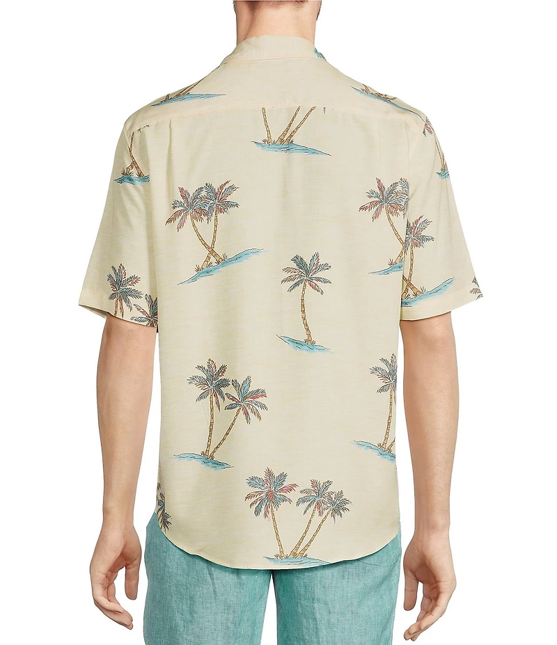 Caribbean Big & Tall Island Palm Print Short Sleeve Woven Shirt