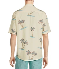Caribbean Big & Tall Island Palm Print Short Sleeve Woven Shirt