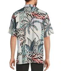 Caribbean Big & Tall Jacquard Patchwork Palm Print Short Sleeve Woven Camp Shirt
