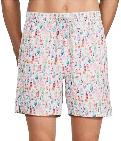 Caribbean Big & Tall Mini Drinks 6#double; Inseam Cabana Swim Trunks