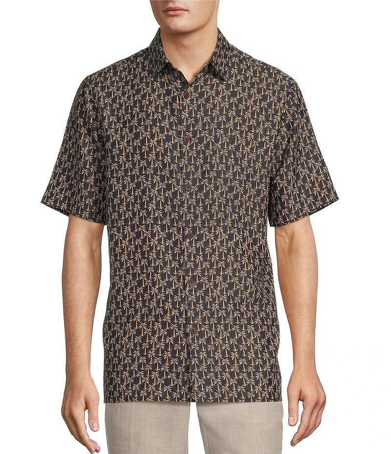 Caribbean Big & Tall Mini Palm Print Short Sleeve Woven Shirt