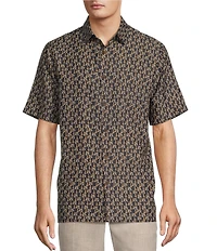 Caribbean Big & Tall Mini Palm Print Short Sleeve Woven Shirt