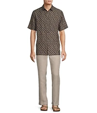 Caribbean Big & Tall Mini Palm Print Short Sleeve Woven Shirt