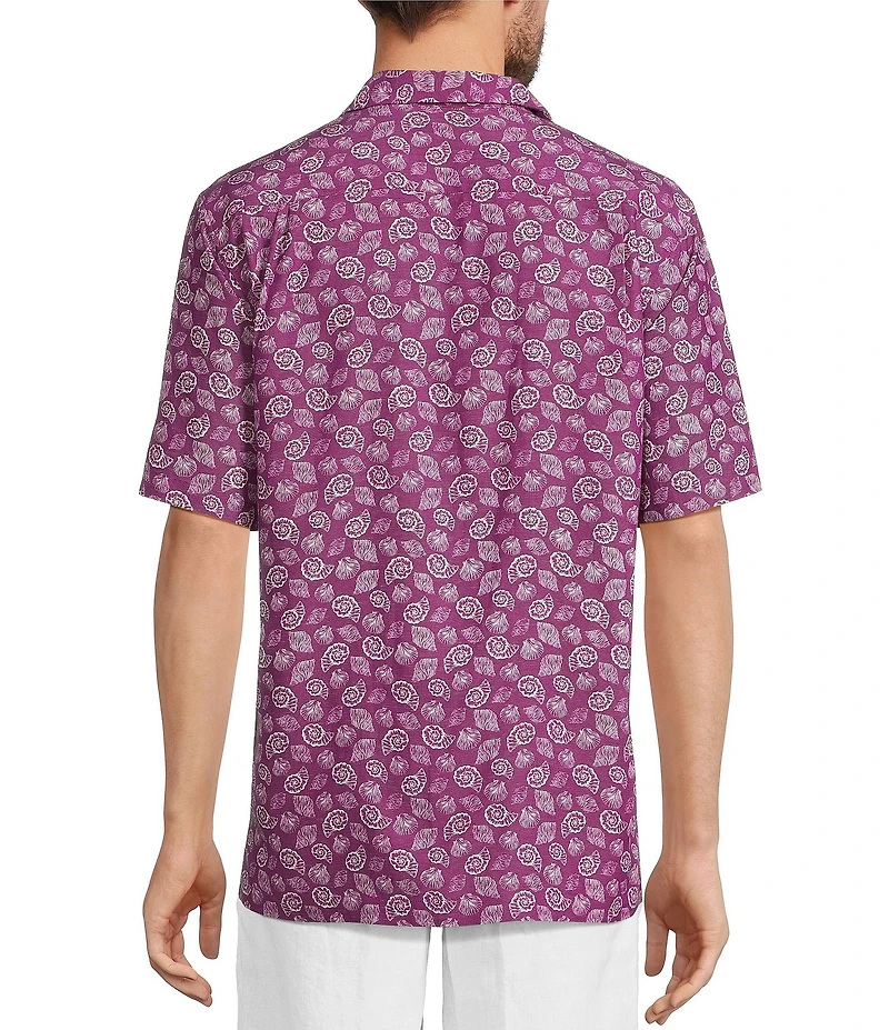 Caribbean Big & Tall Mini Shell Print Short Sleeve Woven Camp Shirt
