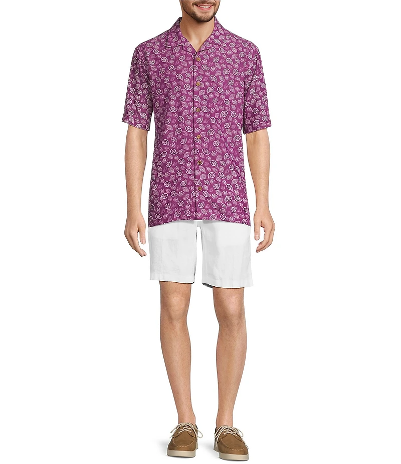 Caribbean Big & Tall Mini Shell Print Short Sleeve Woven Camp Shirt