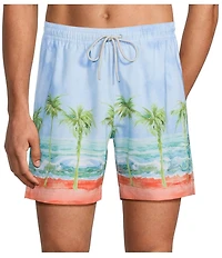 Caribbean Big & Tall Ombre Scenic 6#double; Inseam Cabana Swim Trunks