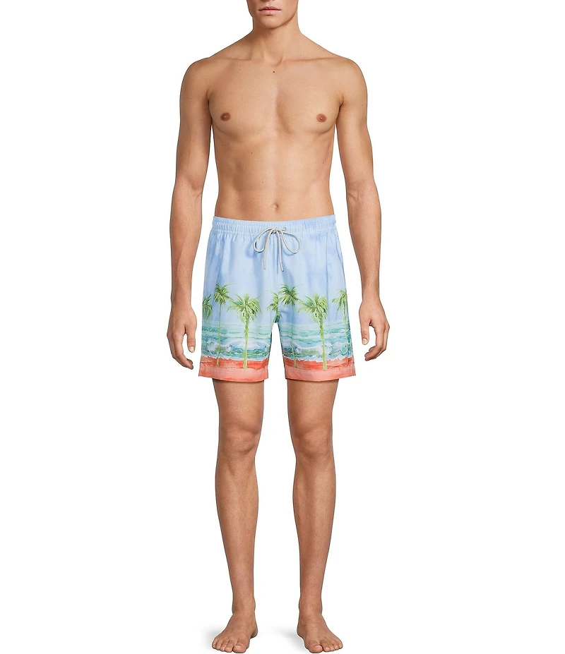 Caribbean Big & Tall Ombre Scenic 6#double; Inseam Cabana Swim Trunks