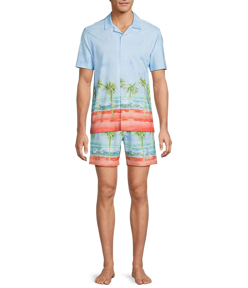 Caribbean Big & Tall Ombre Scenic 6#double; Inseam Cabana Swim Trunks