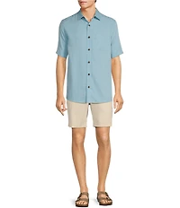 Caribbean Big & Tall Palm Paradise Jacquard Solid Short Sleeve Woven Shirt