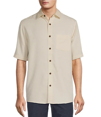 Caribbean Big & Tall Palm Paradise Jacquard Solid Short Sleeve Woven Shirt