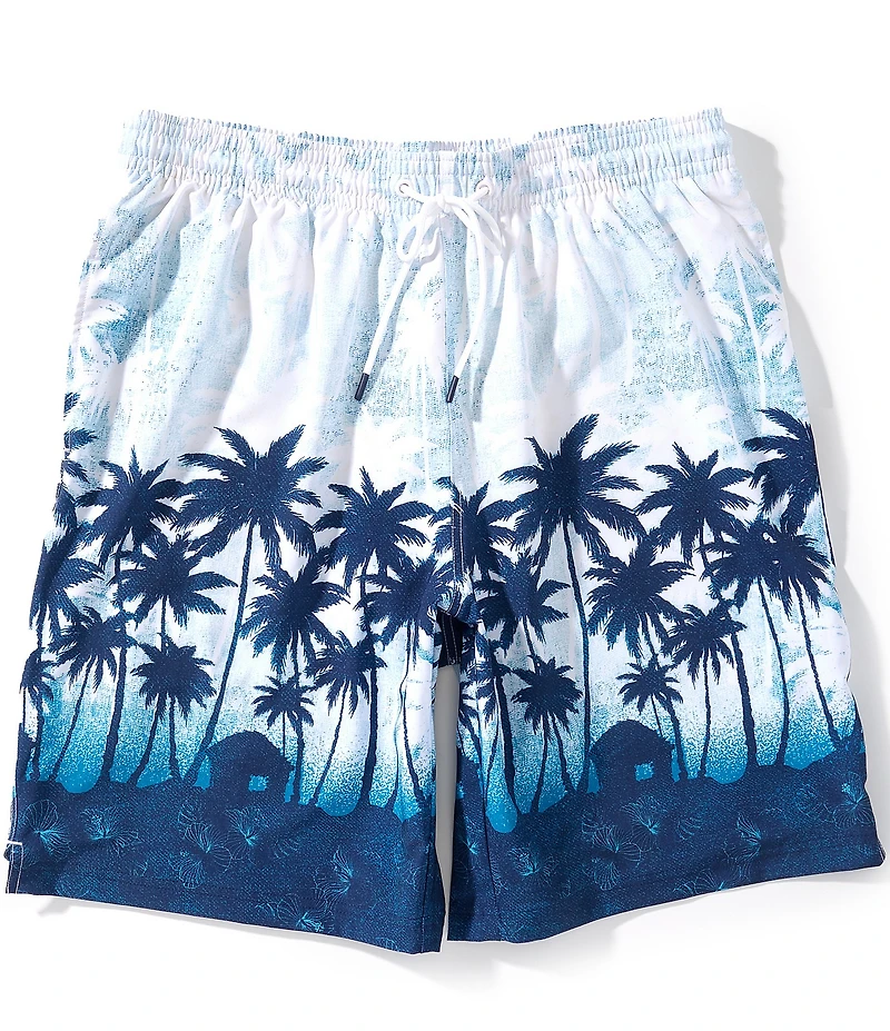 Caribbean Big & Tall Palm Scenic 8#double; Inseam Swim Trunks