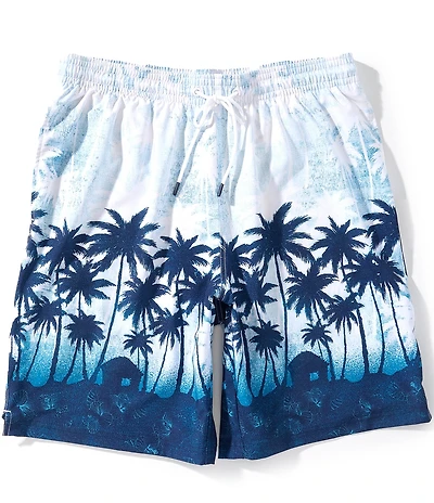Caribbean Big & Tall Palm Scenic 8#double; Inseam Swim Trunks