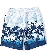 Caribbean Big & Tall Palm Scenic 8#double; Inseam Swim Trunks