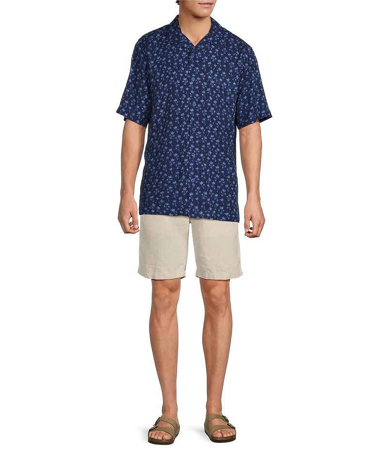 Caribbean Big & Tall Palm Tree Print Short Sleeve Woven Camp Shirt