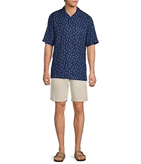 Caribbean Big & Tall Palm Tree Print Short Sleeve Woven Camp Shirt