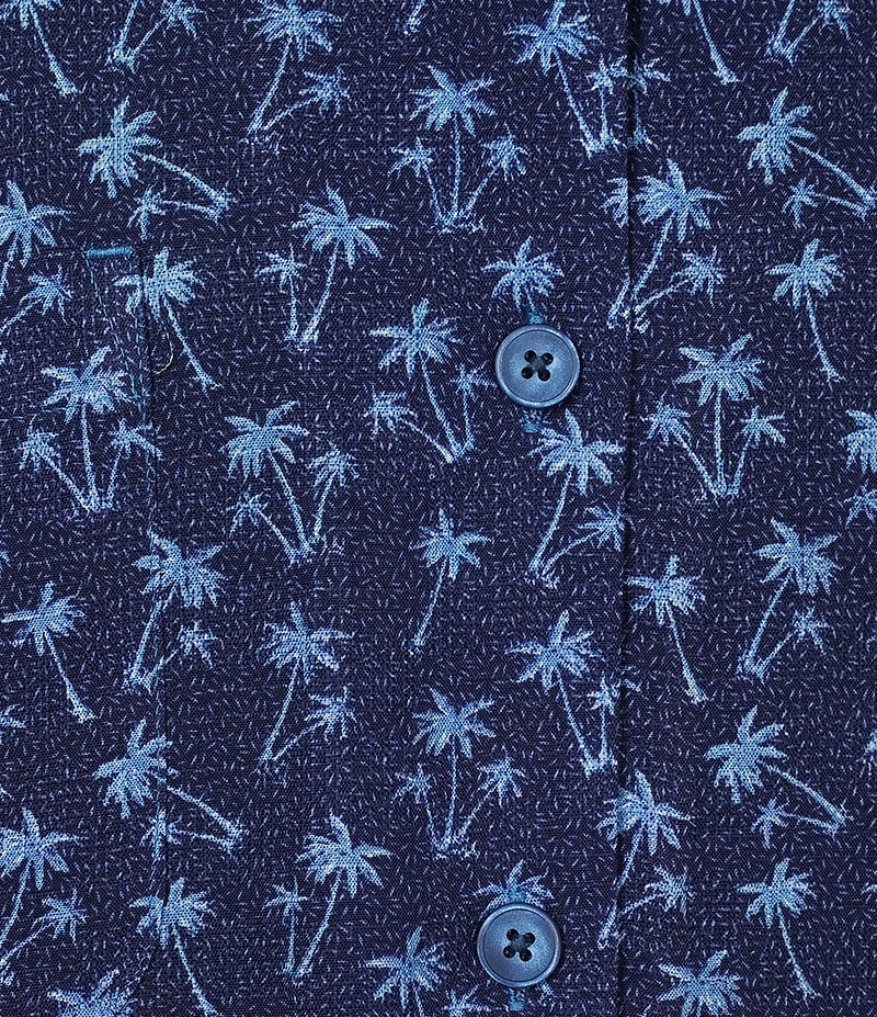 Caribbean Big & Tall Palm Tree Print Short Sleeve Woven Camp Shirt