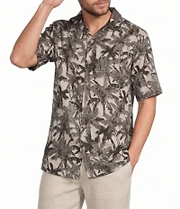 Caribbean Big & Tall Palm Tree Print Short Sleeve Woven Camp Shirt