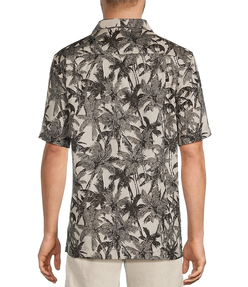 Caribbean Big & Tall Palm Tree Print Short Sleeve Woven Camp Shirt