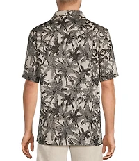 Caribbean Big & Tall Palm Tree Print Short Sleeve Woven Camp Shirt