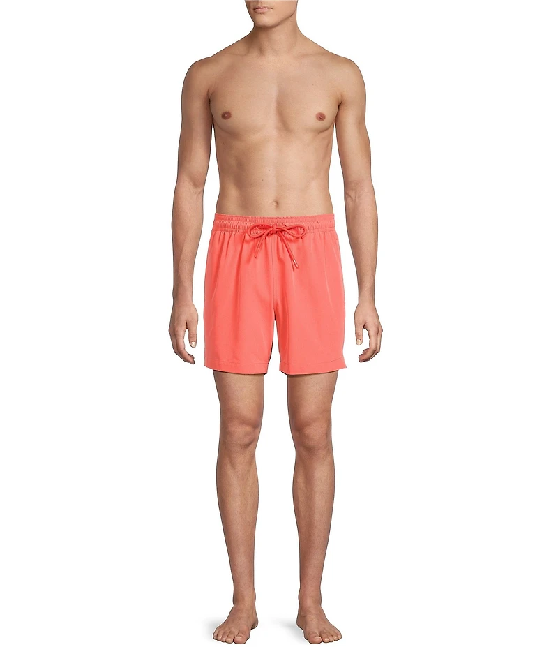 Caribbean Big & Tall Palmsway 6#double; Solid Swim Trunks