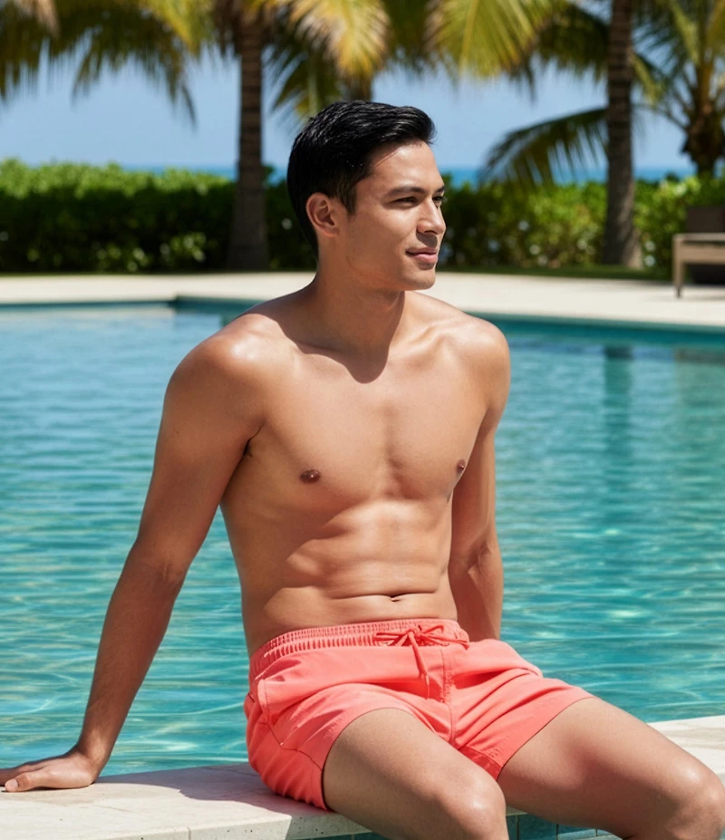 Caribbean Big & Tall Palmsway 6#double; Solid Swim Trunks