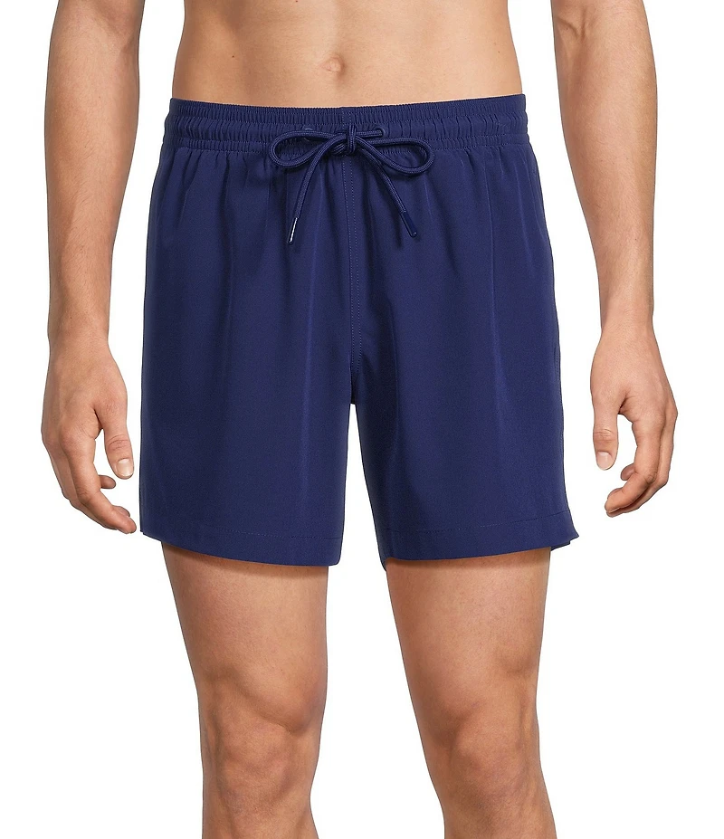 Caribbean Big & Tall Palmsway 6#double; Solid Swim Trunks
