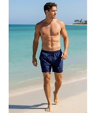 Caribbean Big & Tall Palmsway 6#double; Solid Swim Trunks
