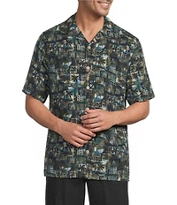 Caribbean Big & Tall Patchwork Print Short Sleeve Woven Camp Shirt