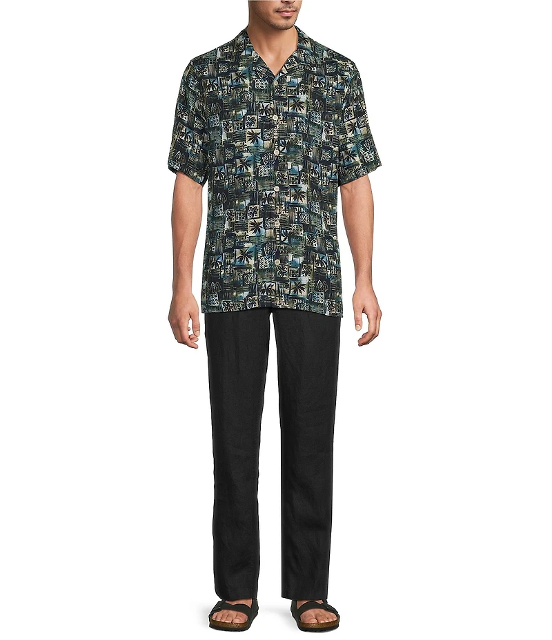 Caribbean Big & Tall Patchwork Print Short Sleeve Woven Camp Shirt