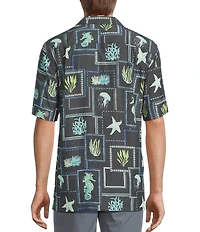Caribbean Big & Tall Sea Life Tile Print Short Sleeve Woven Camp Shirt