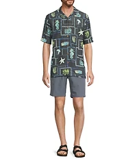 Caribbean Big & Tall Sea Life Tile Print Short Sleeve Woven Camp Shirt