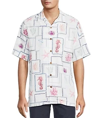 Caribbean Big & Tall Sealife Tile Print Short Sleeve Woven Camp Shirt