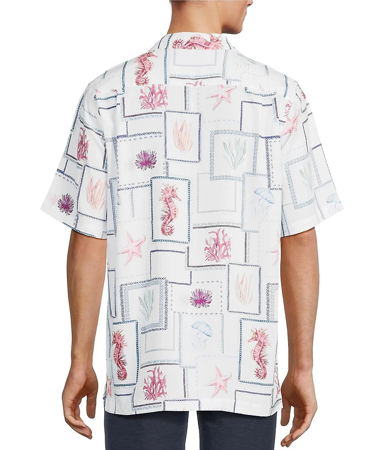 Caribbean Big & Tall Sealife Tile Print Short Sleeve Woven Camp Shirt